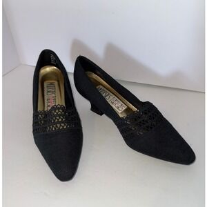 Mootsie Tootsies Blk Linen Sz6 Kitten Heel Office Social Events Goth Withchy Y2K